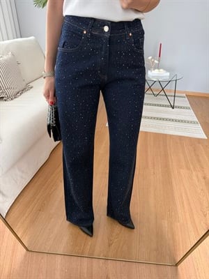 Stare Taşlı Lacivert Jean