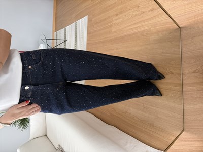 Stare Taşlı Lacivert Jean