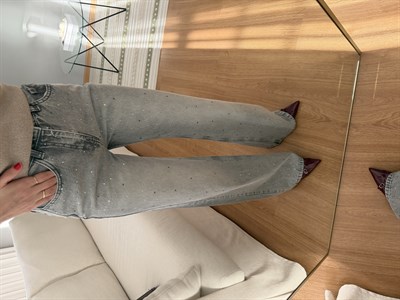 Taş  Detaylı Gri Renk Jean