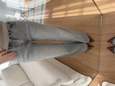 Taş  Detaylı Gri Renk Jean