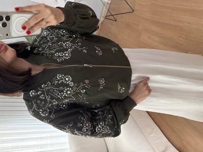 Taş İşlemeli Haki Ceket