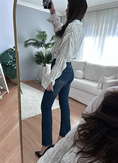 Taşlanmış Lacivert Boyfit Jean