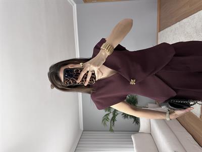 Tek Düğme Detaylı Mürdüm Takım