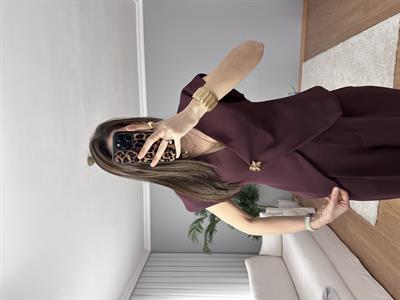 Tek Düğme Detaylı Mürdüm Takım