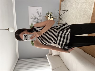 Tek Omuzlu Çizgi Model Bluz