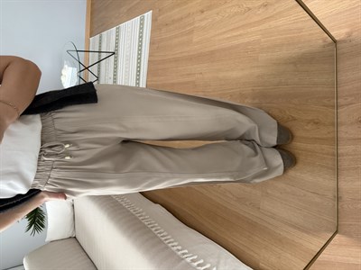 Tencel Beli Lastikli Bej Renk Pantolon 