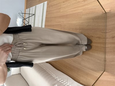 Tencel Beli Lastikli Bej Renk Pantolon 