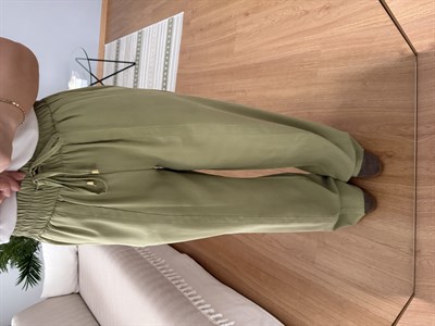 Tencel Beli Lastikli Yeşil Renk Pantolon 