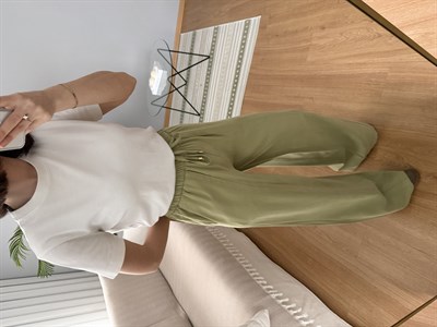 Tencel Beli Lastikli Yeşil Renk Pantolon 