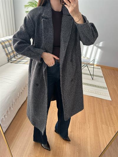 Tiffely Yün Dokulu Gri Kaban