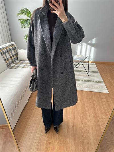 Tiffely Yün Dokulu Gri Kaban
