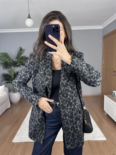 Tina Füme Leopar Yün Ceket 