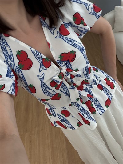 Tomato Beyaz Balon Kol Bluz
