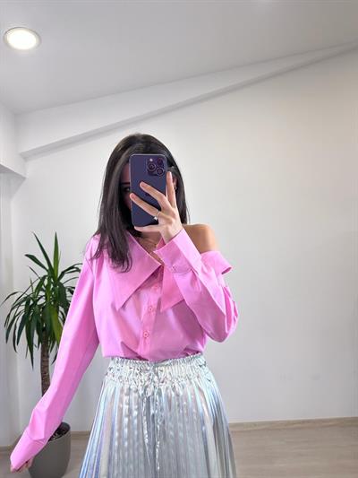 TUANA ASİMETRİK KESİM PEMBE GÖMLEK 