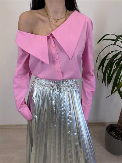 TUANA ASİMETRİK KESİM PEMBE GÖMLEK 