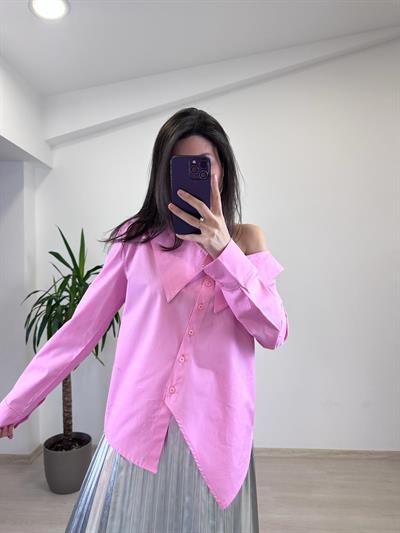 TUANA ASİMETRİK KESİM PEMBE GÖMLEK 