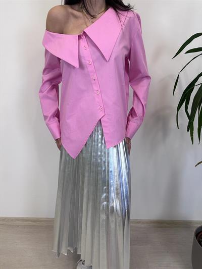 TUANA ASİMETRİK KESİM PEMBE GÖMLEK 