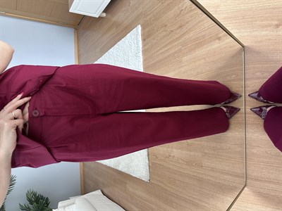 Tulip Bordo Renk Keten Takım
