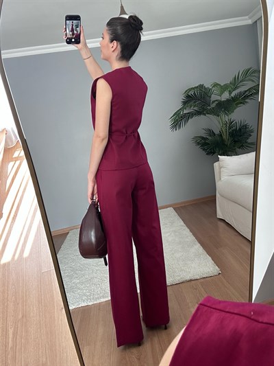 Tulip Bordo Renk Keten Takım