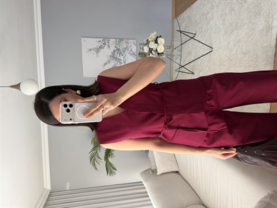 Tulip Bordo Renk Keten Takım