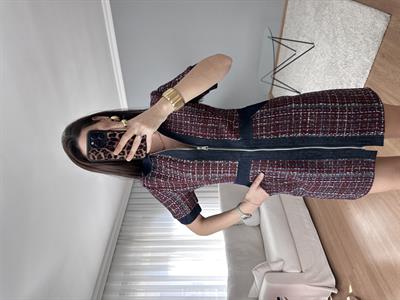 Tüvit Fermuarlı Bordo Elbise