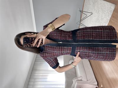 Tüvit Fermuarlı Bordo Elbise
