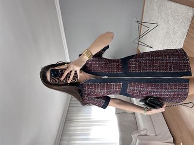 Tüvit Fermuarlı Bordo Elbise