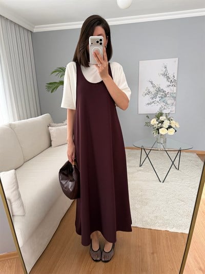 Twst Tişörtlü Bordo Renk Elbise