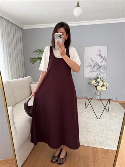 Twst Tişörtlü Bordo Renk Elbise