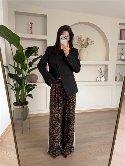 Üç Çizgili Leopar Pantolon