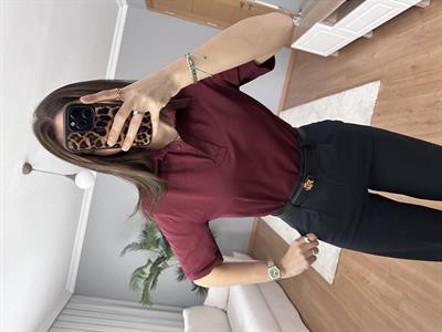 Vatkalı Polo Yaka Bordo Tişört