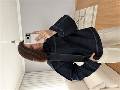 Yaka Detaylı Denim Üst