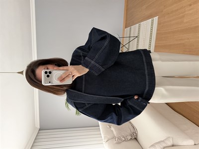 Yaka Detaylı Denim Üst