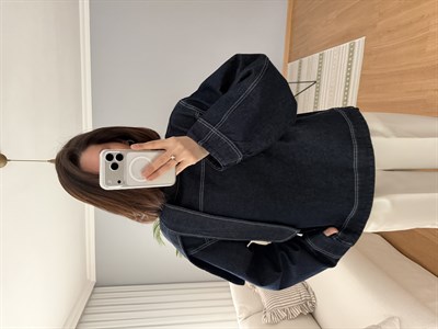 Yaka Detaylı Denim Üst