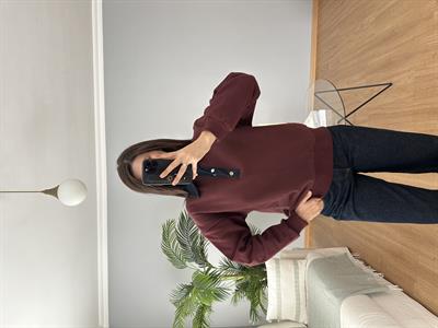 Yakası Denim Bordo Sweatshirt 