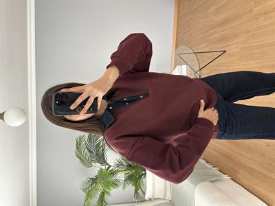 Yakası Denim Bordo Sweatshirt 