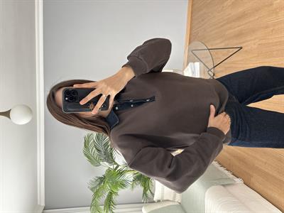 Yakası Denim Kahve Sweatshirt 