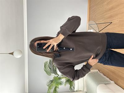 Yakası Denim Kahve Sweatshirt 