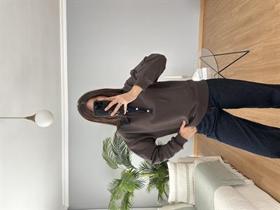 Yakası Denim Kahve Sweatshirt 