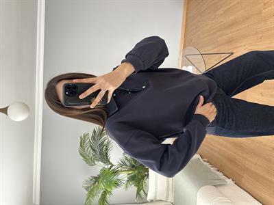 Yakası Denim Lacivert Sweatshirt 