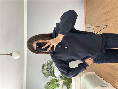 Yakası Denim Lacivert Sweatshirt 
