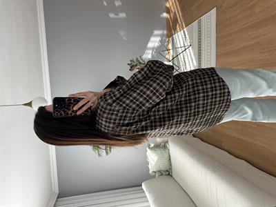 Yakası Fularlı Bordo Çizgili Ekose Gömlek 