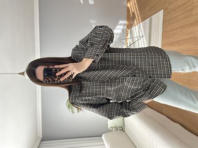 Yakası Fularlı Kahve Ekose Gömlek 