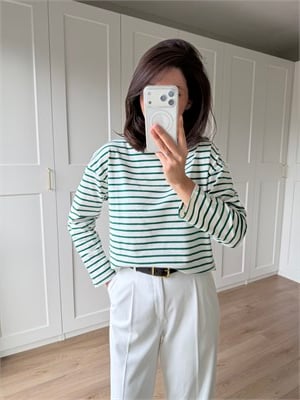Yeşil Çizgili Pamuklu Sweatshirt 