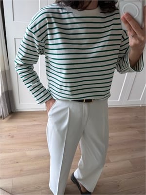 Yeşil Çizgili Pamuklu Sweatshirt 
