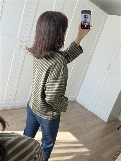 Yeşil Kahve Çizgili Sweatshirt 