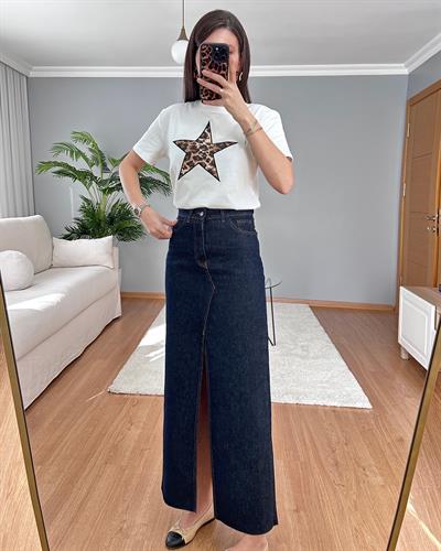 Yırtmaçlı Denim Etek