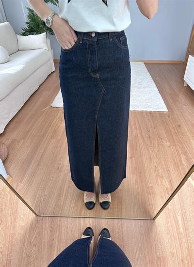 Yırtmaçlı Denim Etek