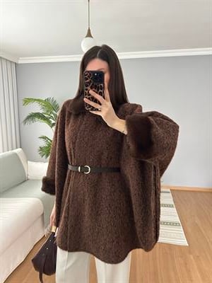 Yün Dokulu Kemerli Kahve Panço