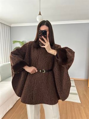 Yün Dokulu Kemerli Kahve Panço